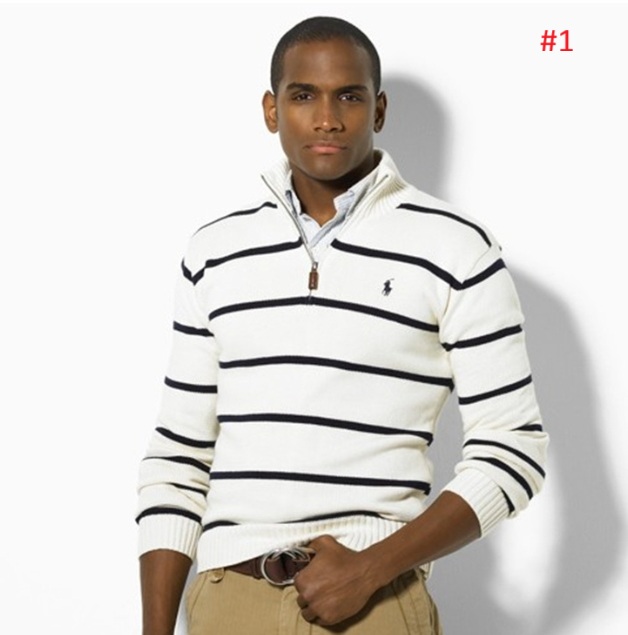 סריג פסים לגברים חצי רוכסן פולו ראלף לורן Ralph Lauren – תמונה 2