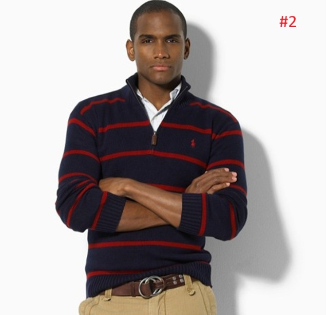 סריג פסים לגברים חצי רוכסן פולו ראלף לורן Ralph Lauren – תמונה 3