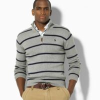 סריג פסים לגברים חצי רוכסן פולו ראלף לורן Ralph Lauren