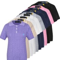 סוודר צמות קצר לנשים עם צווארון פולו ראלף לורן Ralph Lauren