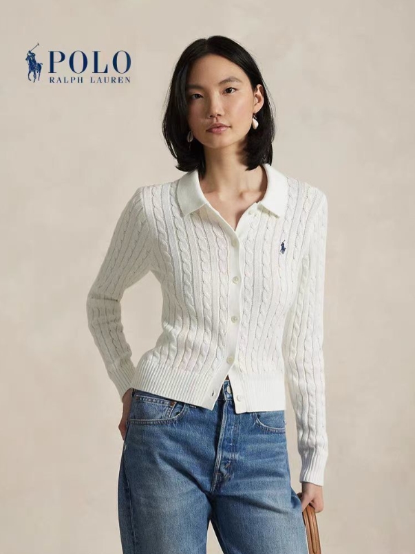סריג צמות עם צווארון סוודר עם כפתורים פולו ראלף לורן Ralph Lauren – תמונה 10