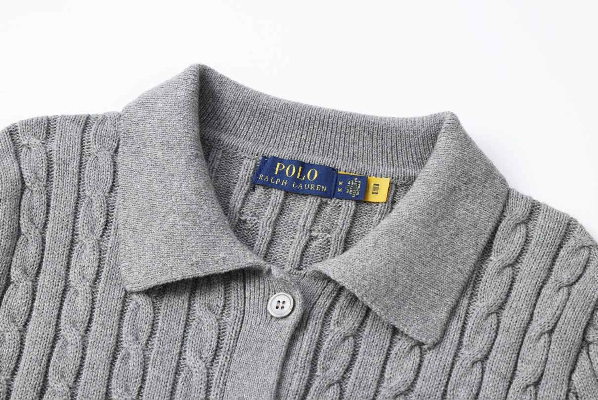 סריג צמות עם צווארון סוודר עם כפתורים פולו ראלף לורן Ralph Lauren – תמונה 6