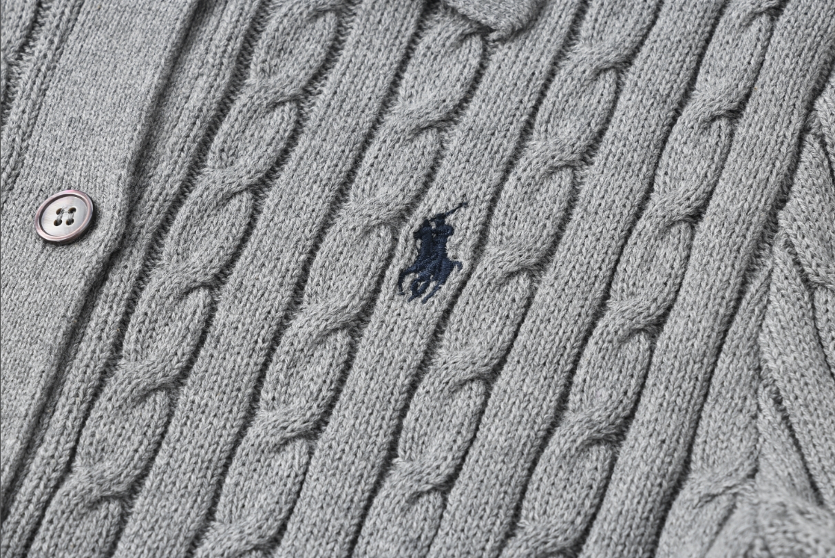 סריג צמות עם צווארון סוודר עם כפתורים פולו ראלף לורן Ralph Lauren – תמונה 7