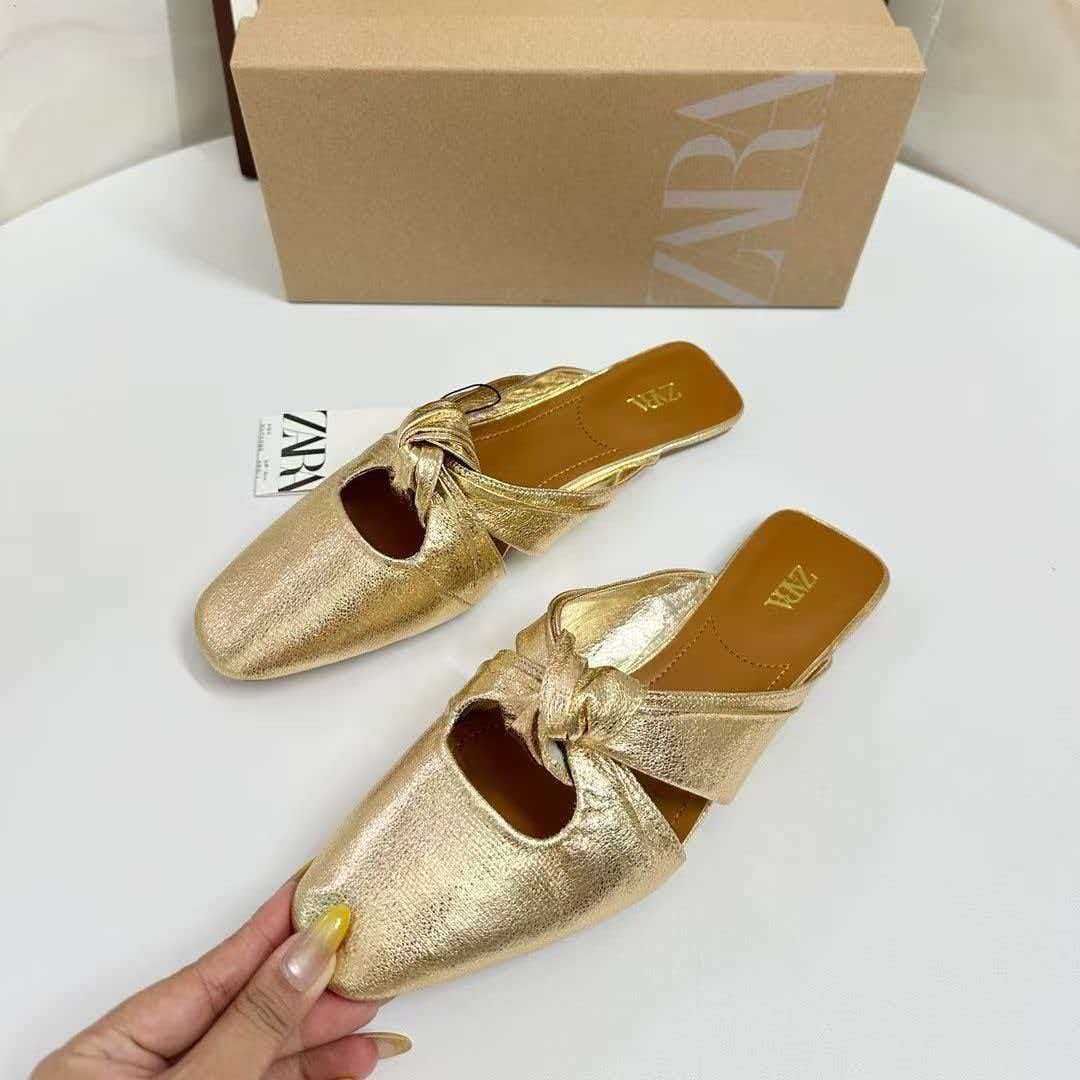 סנדלי נשים מוזהבות שטוחות לאישה בהשראת זארה ZARA – תמונה 3