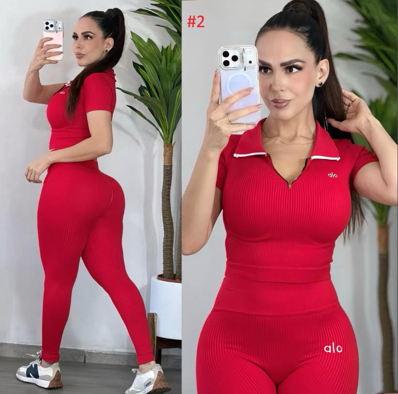 סט יוגה לנשים עם טופ רוכסן וטייץ ריב – תמונה 3