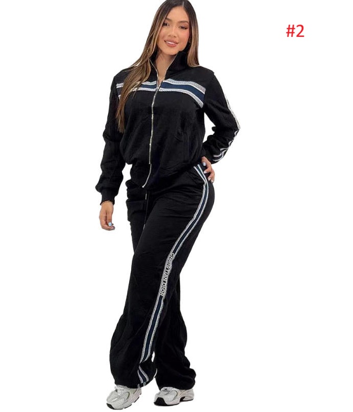 חליפת טרנינג נשים עם רוכסן ופסי צד – תמונה 4
