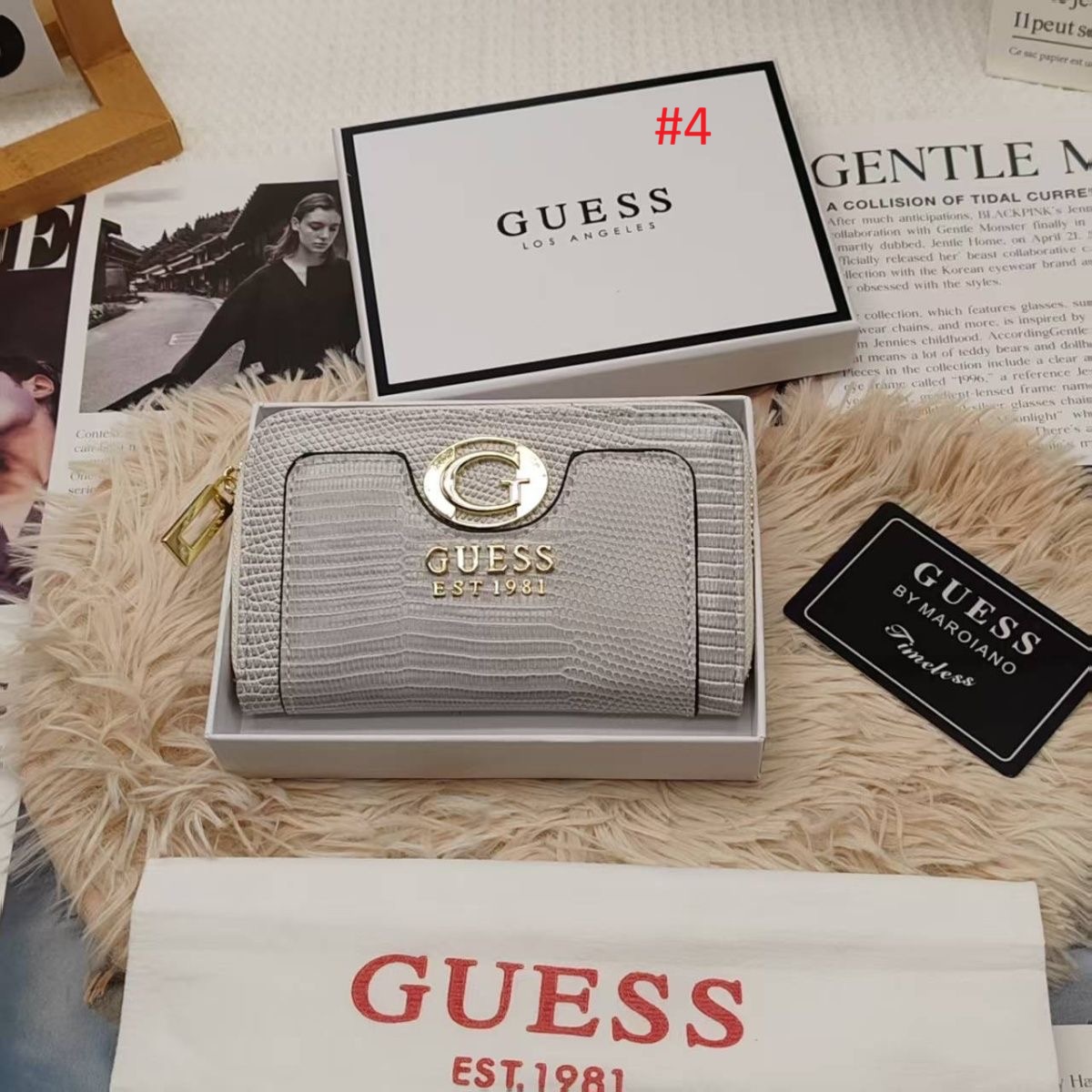 ארנק נשים קומפקטי עם רוכסן GUESS ולוגו זהב – תמונה 5