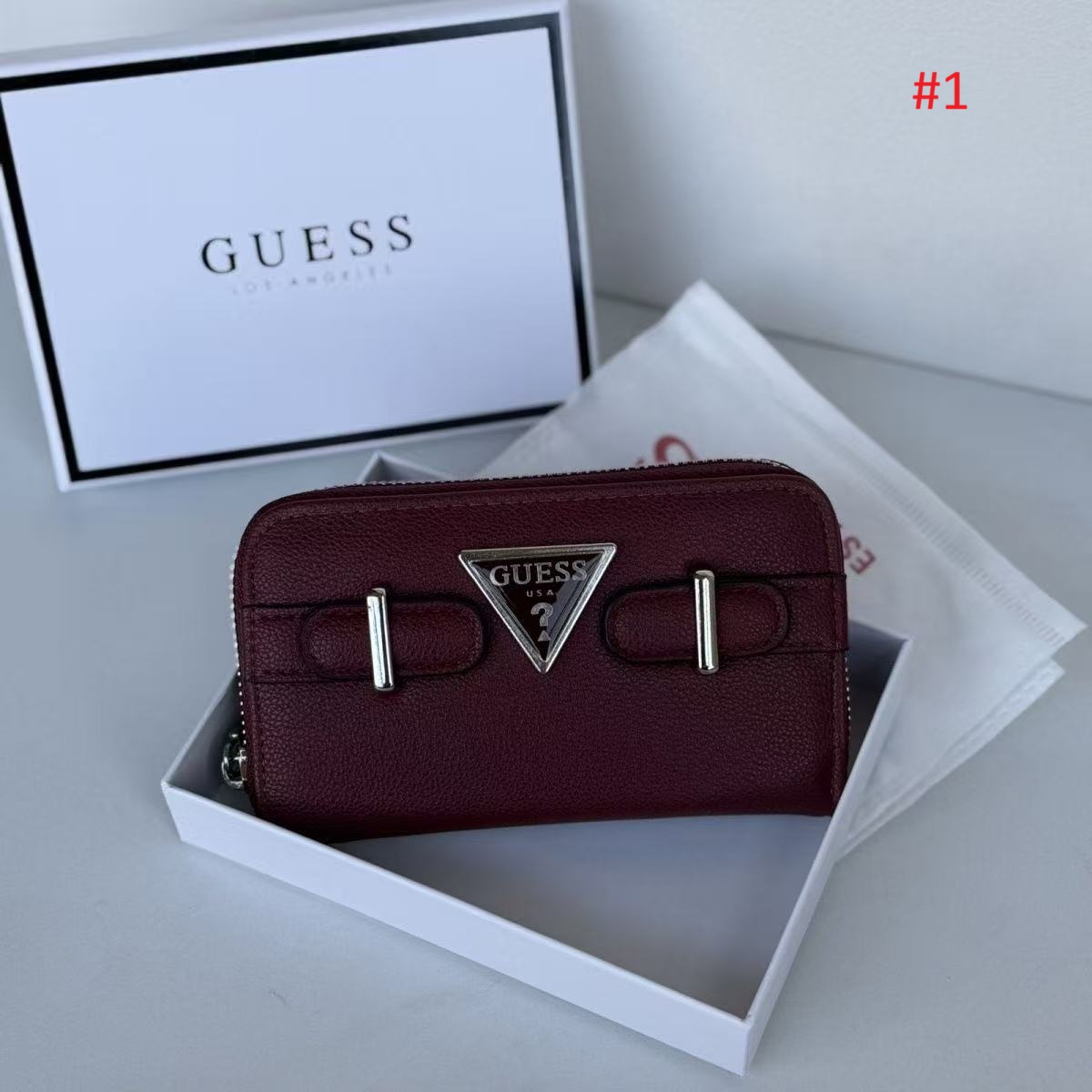 ארנק נשים קומפקטי עם רוכסן היקפי ולוגו GUESS – תמונה 2