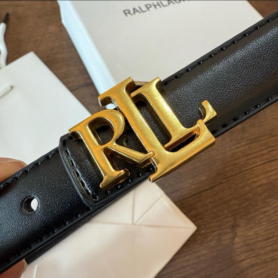 חגורת מותג אלגנטית למכנסיים עם אבזם RL מוזהב – תמונה 3