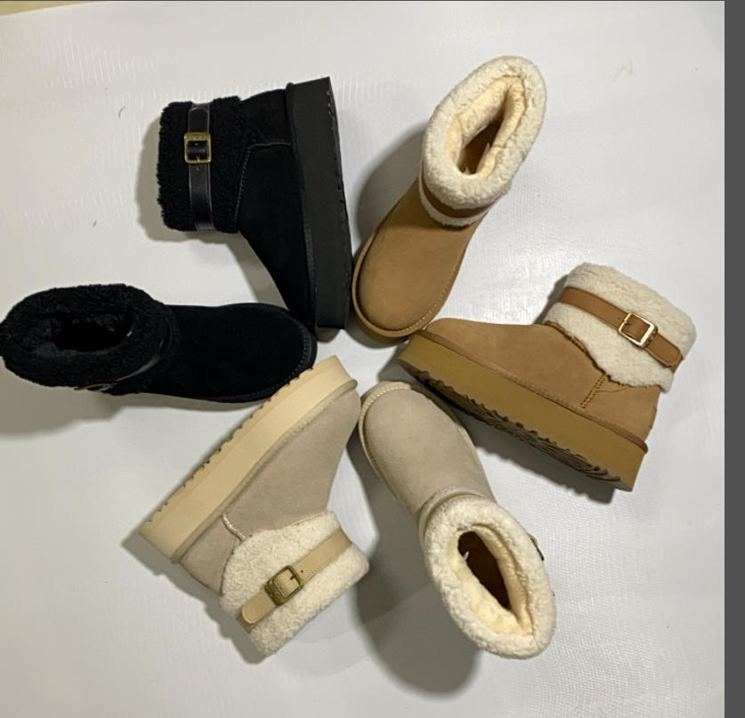 UGG מגפי חורף נשים קצרים עם פרווה ואבזם – תמונה 9