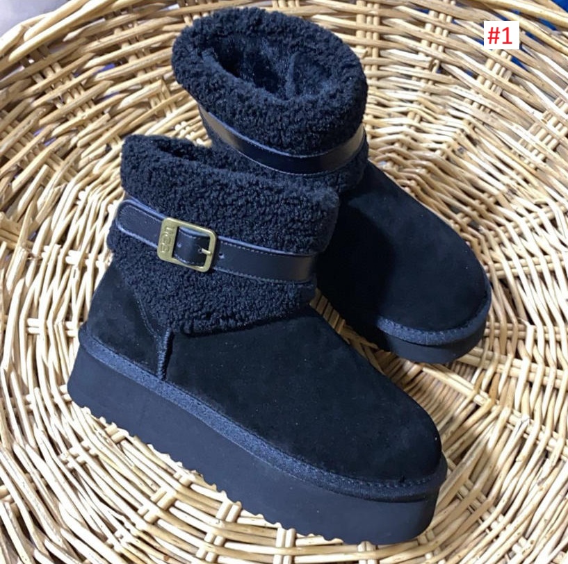 UGG מגפי חורף נשים קצרים עם פרווה ואבזם – תמונה 2