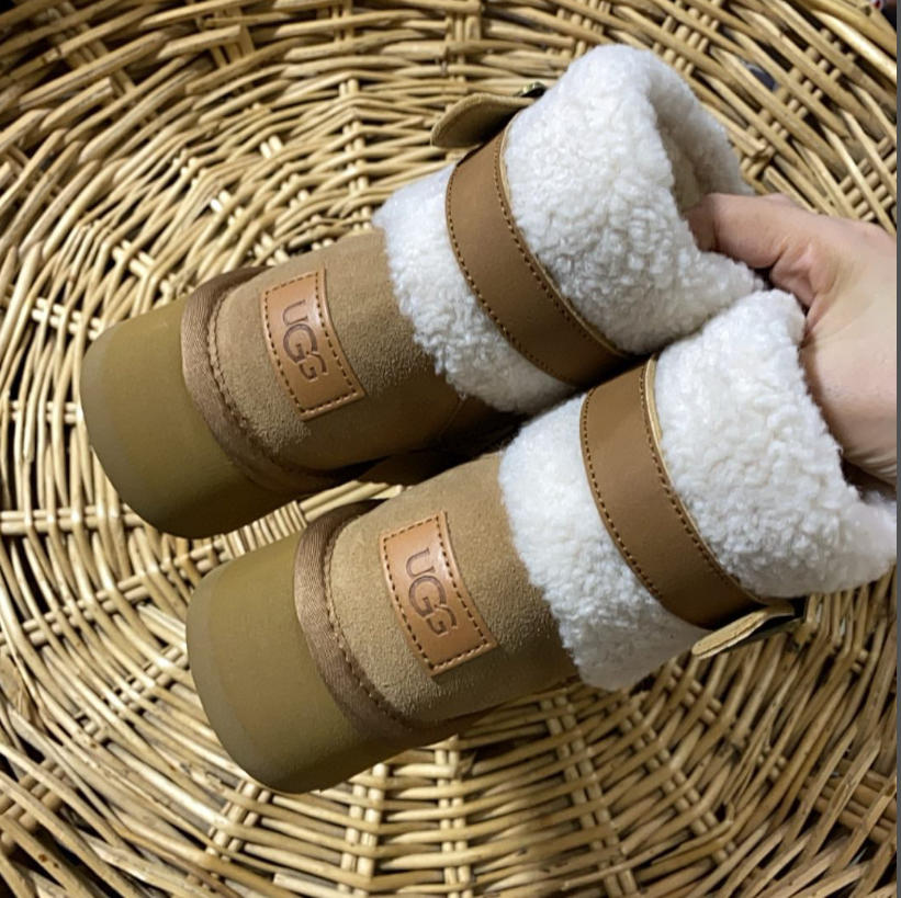 UGG מגפי חורף נשים קצרים עם פרווה ואבזם – תמונה 6