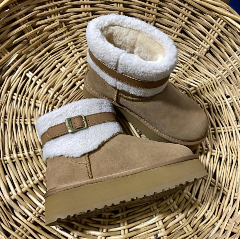 UGG מגפי חורף נשים קצרים עם פרווה ואבזם – תמונה 5