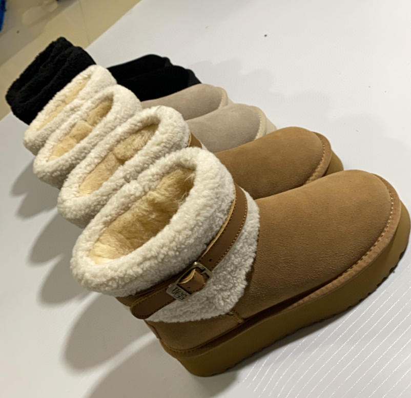 UGG מגפי חורף נשים קצרים עם פרווה ואבזם – תמונה 10