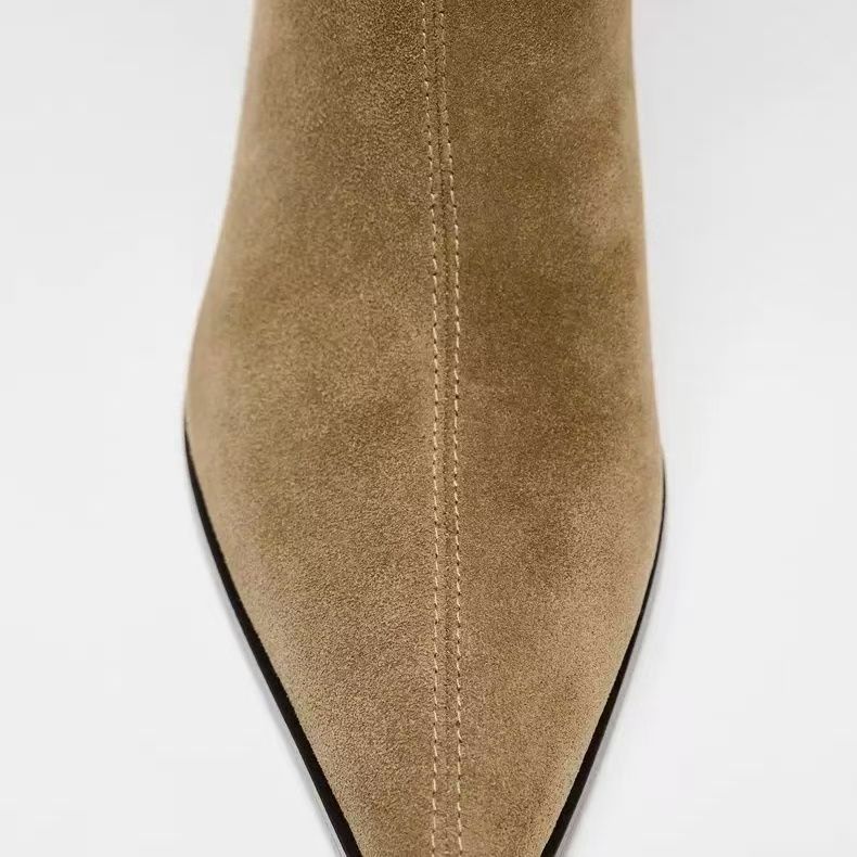 ZARA מגפי ברך לנשים במראה זמש שפיץ – תמונה 6