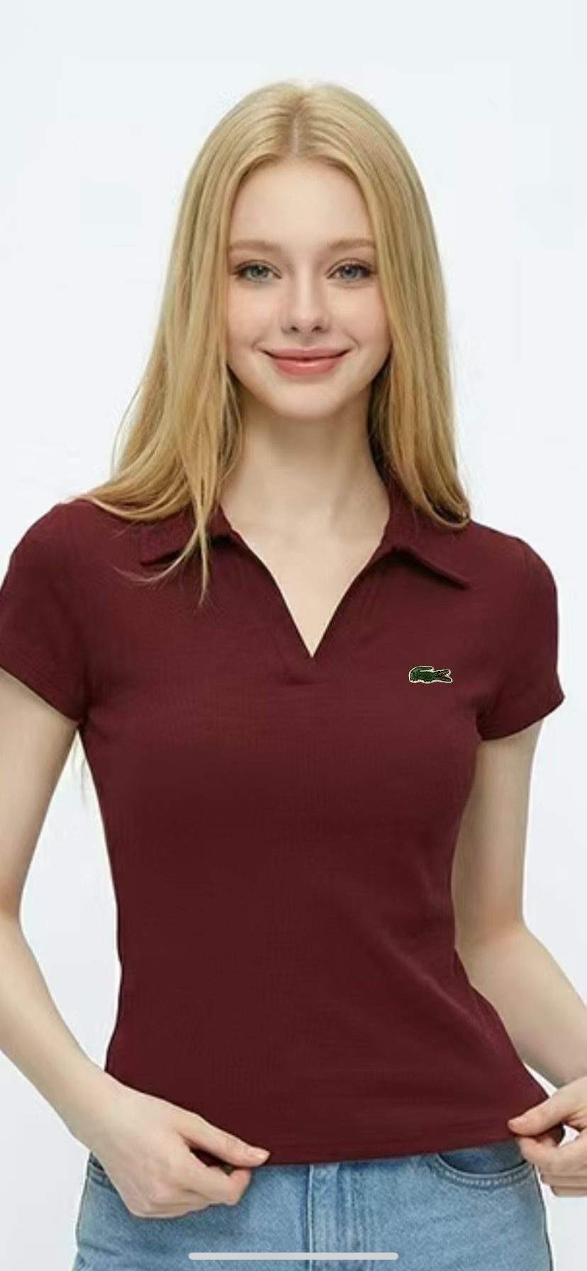 LACOSTE חולצת פולו נשים עם צווארון V – תמונה 3