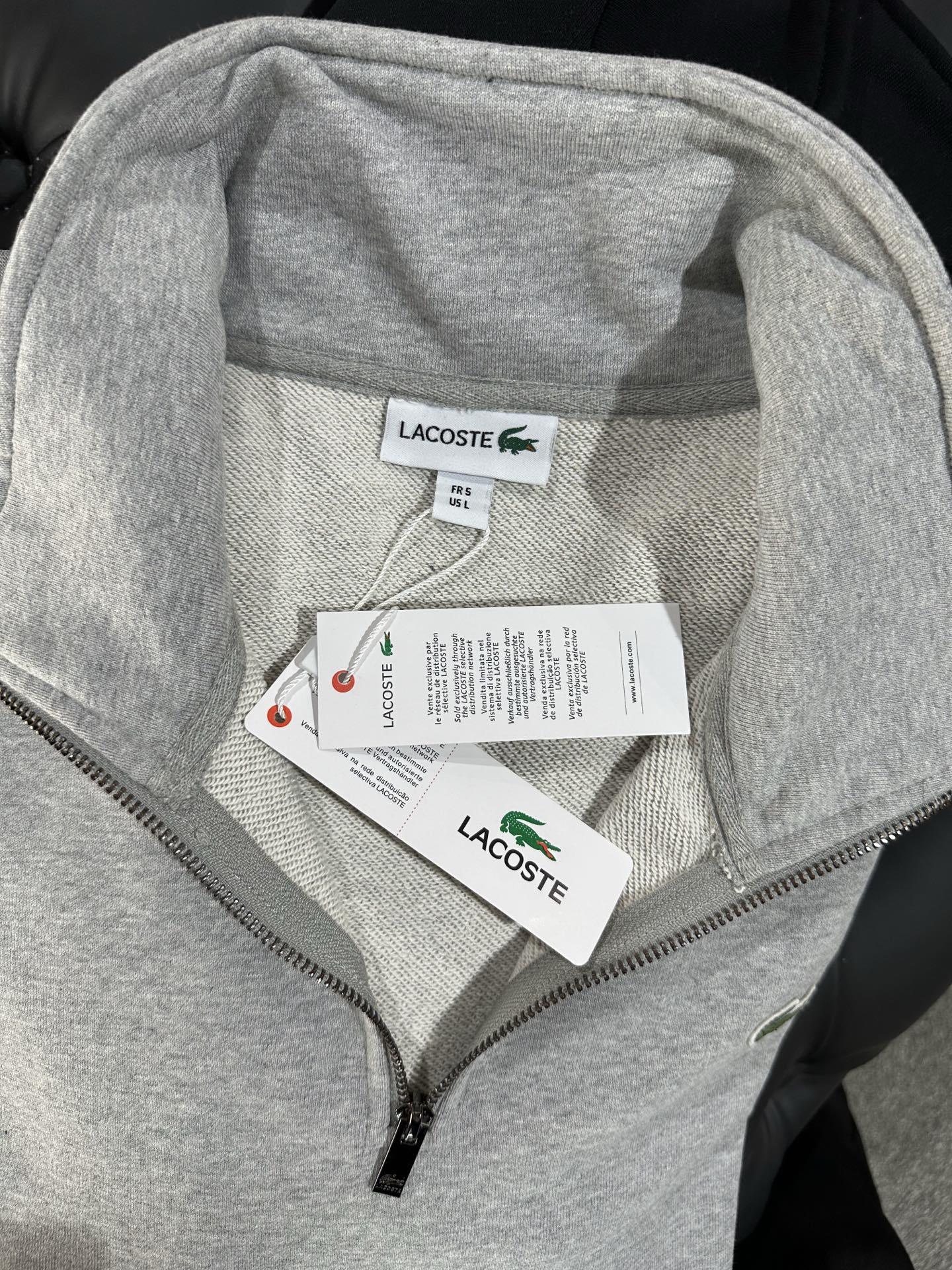 Lacoste סווטשרט רבע-רוכסן לגברים עם לוגו רקום – תמונה 6