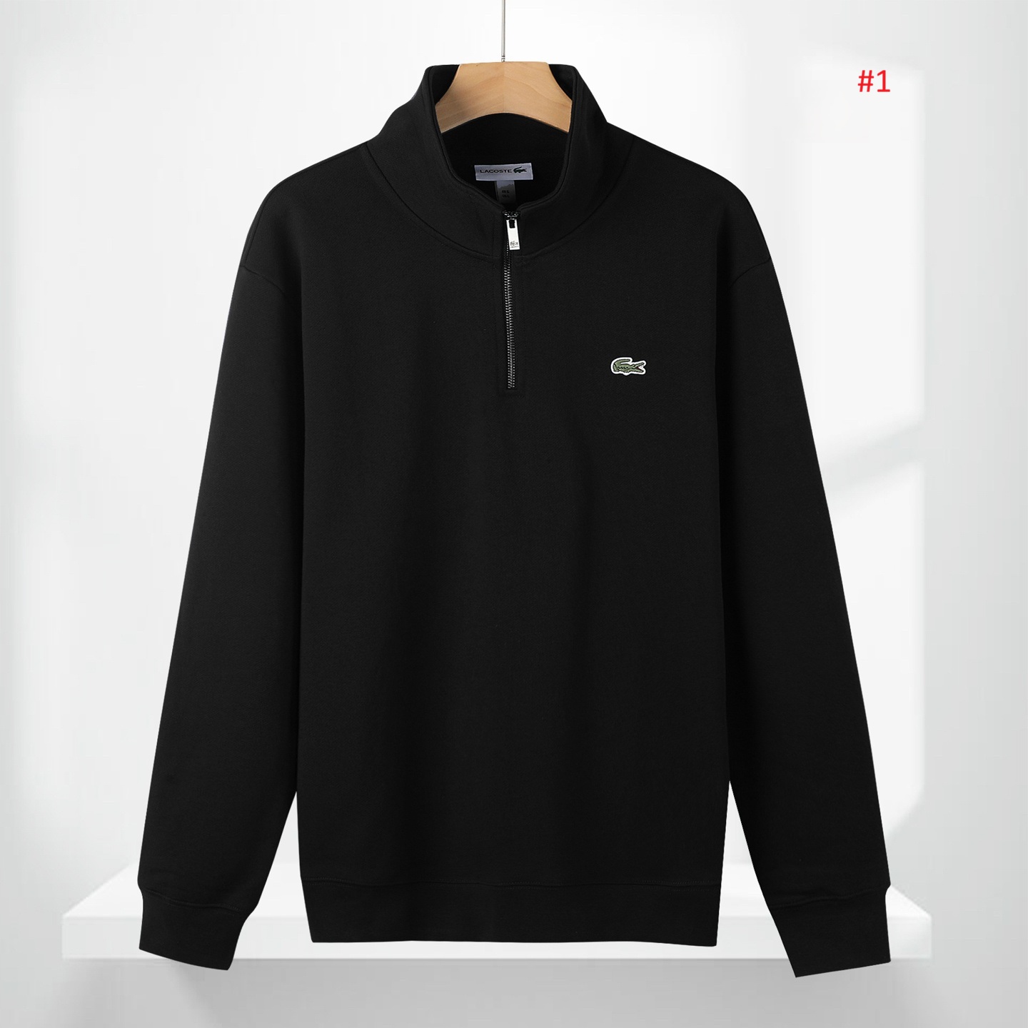 Lacoste סווטשרט רבע-רוכסן לגברים עם לוגו רקום – תמונה 2