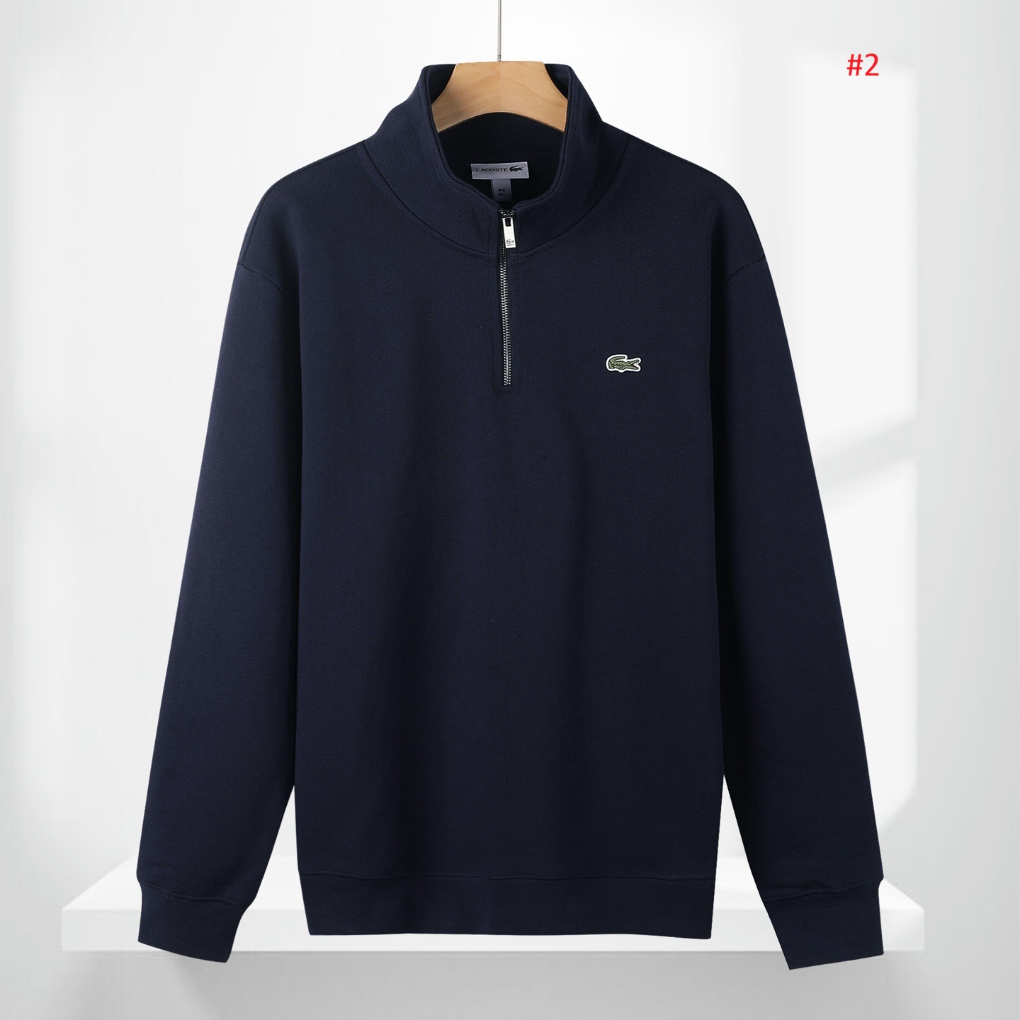 Lacoste סווטשרט רבע-רוכסן לגברים עם לוגו רקום – תמונה 3