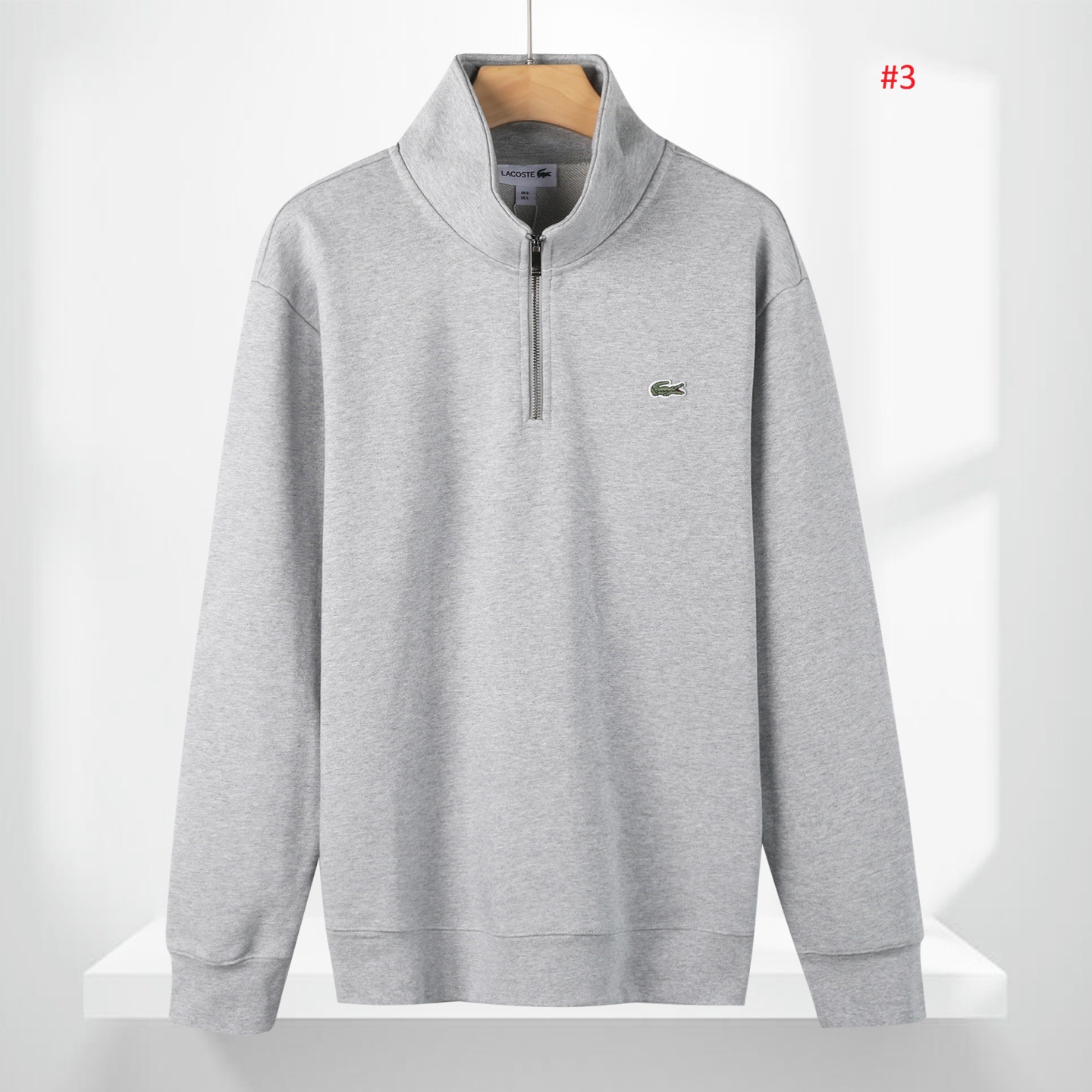 Lacoste סווטשרט רבע-רוכסן לגברים עם לוגו רקום – תמונה 4