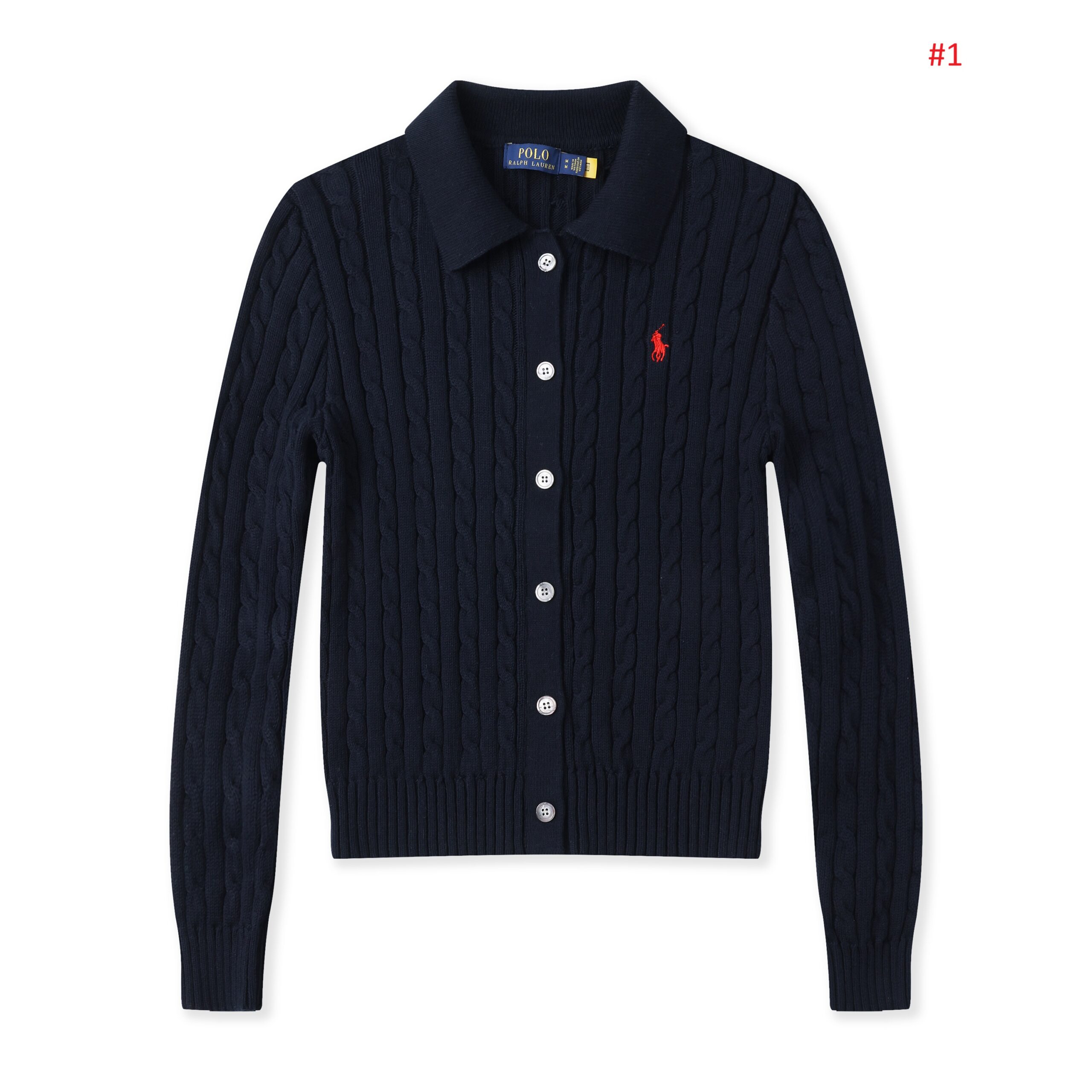 POLO RALPH LAUREN קרדיגן צמות עם צווארון לנשים – תמונה 2