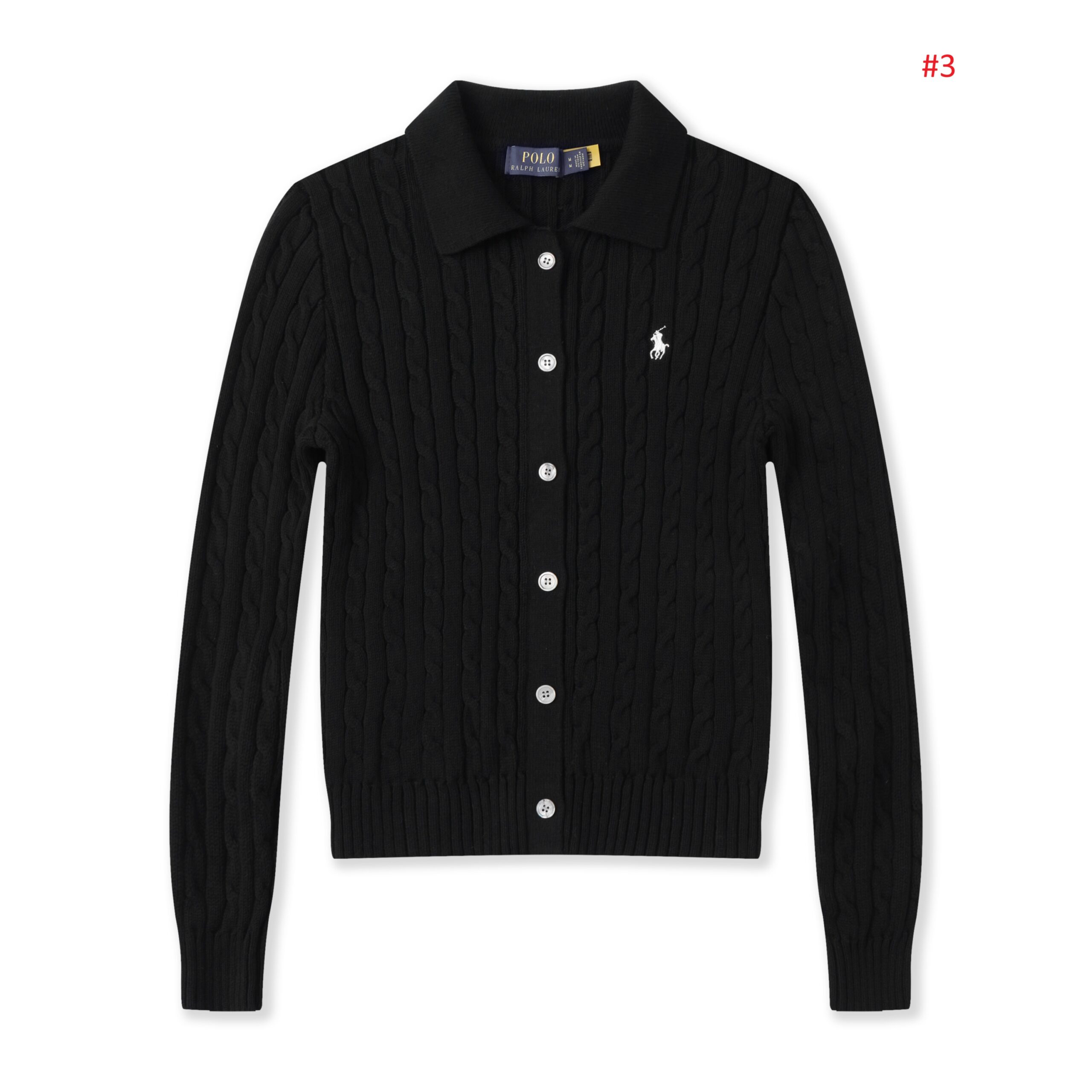 POLO RALPH LAUREN קרדיגן צמות עם צווארון לנשים – תמונה 4