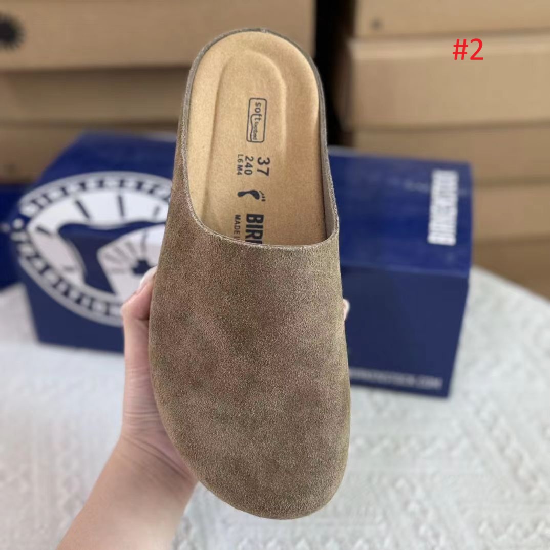 כפכף בית סגור Birkenstock מזמש בגוון חום, מבט על מלמעלה