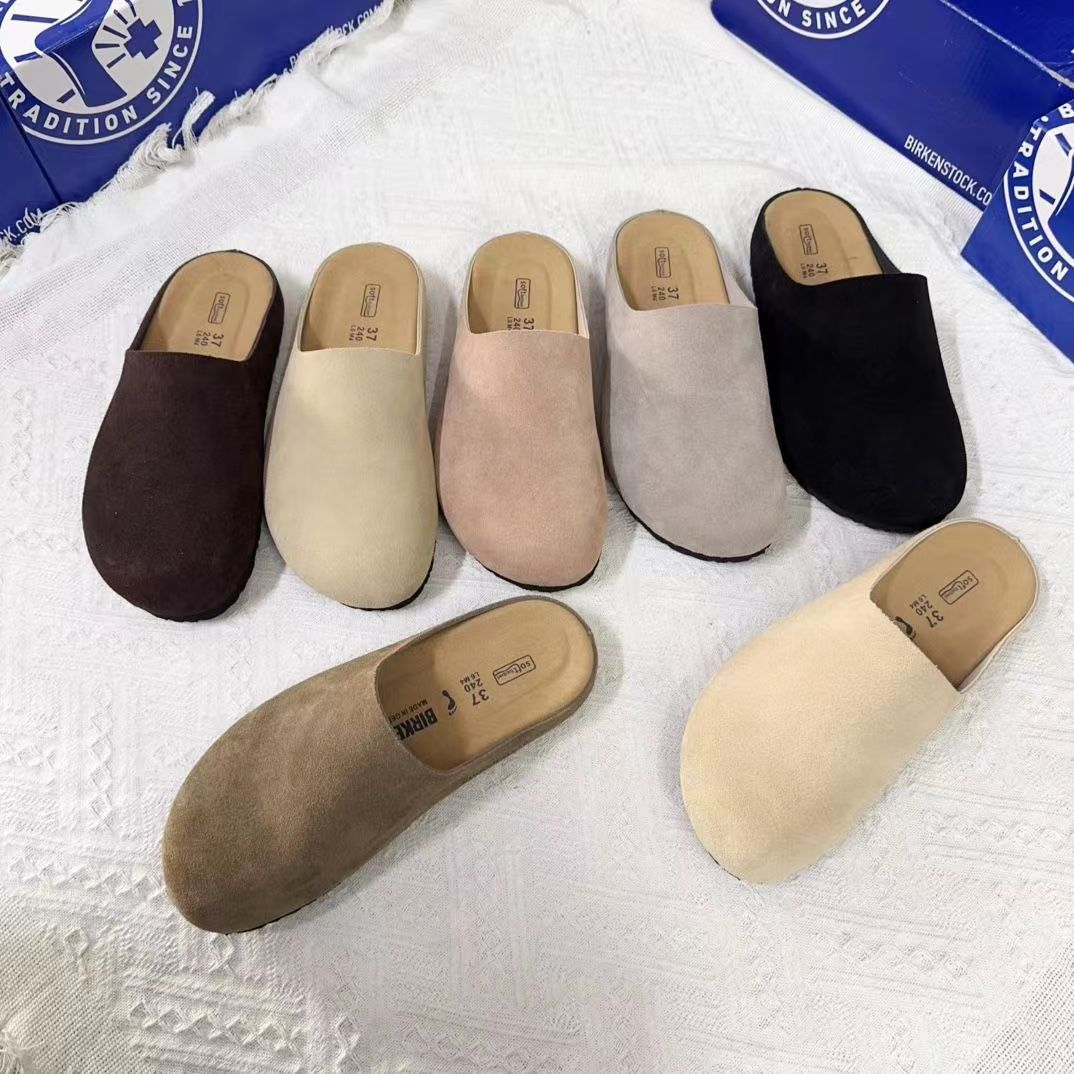 14 (5) כפכפי בית סגורים Birkenstock מזמש, מבחר צבעים ניטרליים בתצוגה קבוצתית