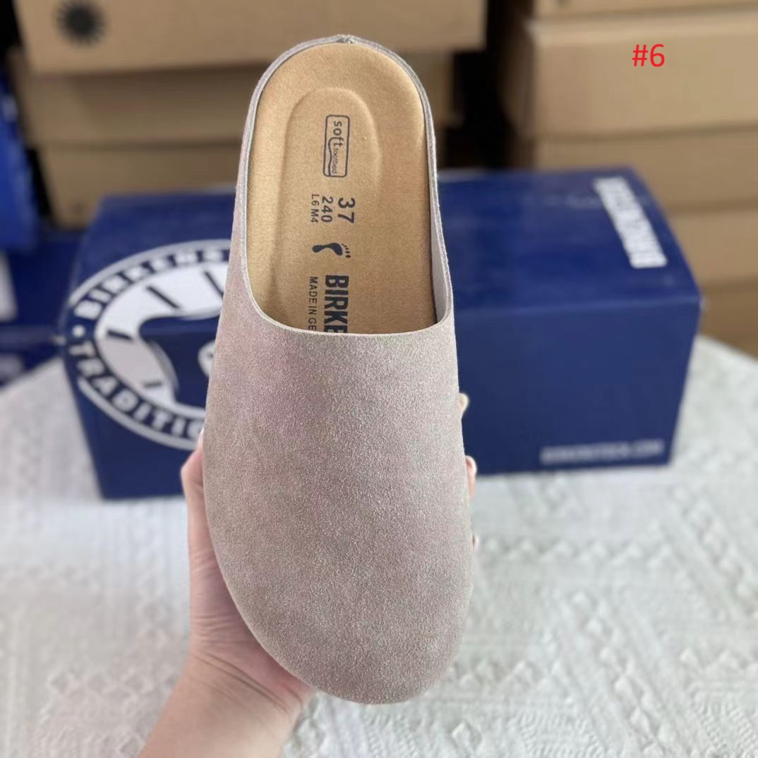 כפכף בית סגור Birkenstock מזמש בגוון אפור בהיר, תקריב