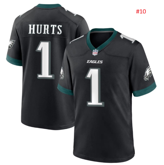 חולצת אוהדים Philadelphia Eagles בשחור עם צווארון V ירוק, מספר 1 מלפנים ומאחור