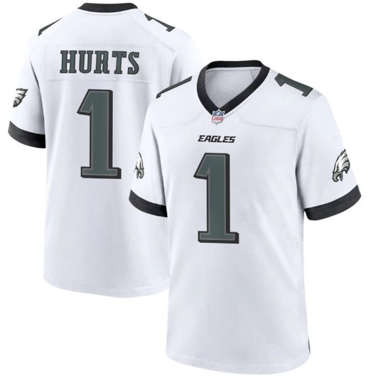 2 (6) - Copy ג'רזי אוהדים Philadelphia Eagles לגברים בצבע לבן, תצוגה קדמית ואחורית עם מספר 1