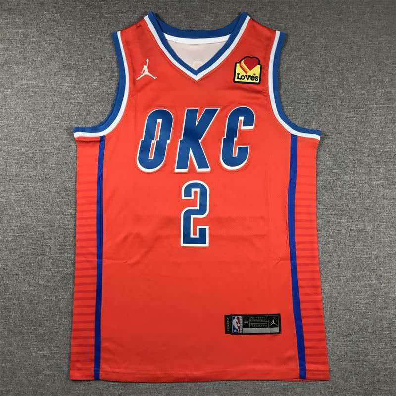 גופיית Jordan כתומה של OKC עם מספר 2 וסמל Jumpman