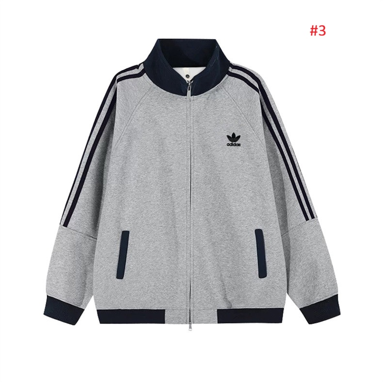 ז'קט טרנינג adidas בצבע אפור בינוני עם פסי שרוול כהים, חזית