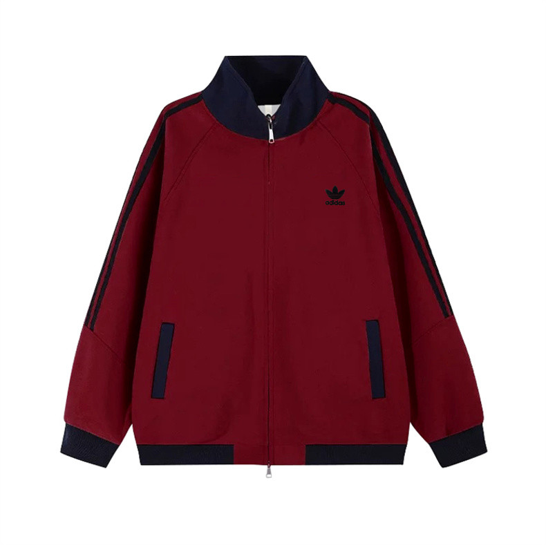 5 (3) ז'קט טרנינג adidas עם רוכסן מלא בצבע בורדו, תצוגת חזית
