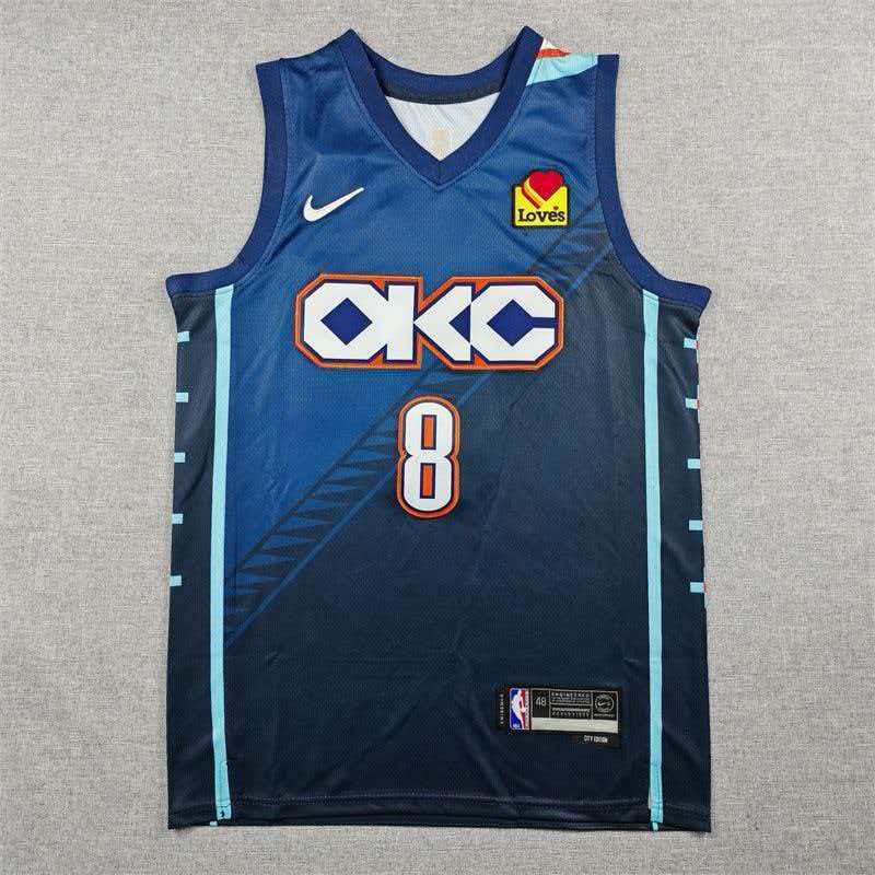 גופיית Nike OKC בצבע כחול כהה עם לוגו OKC לבן ומספר 8