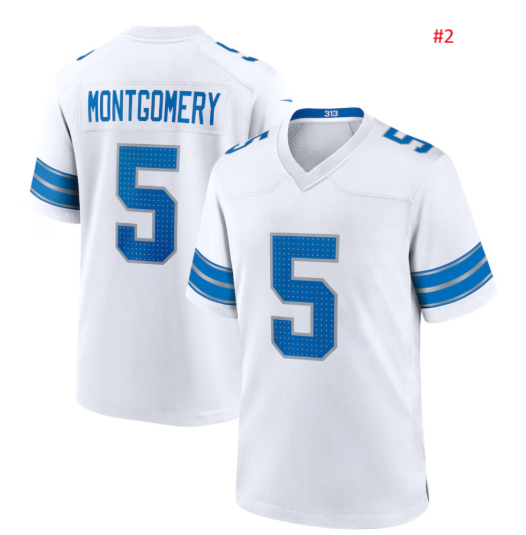 חולצת אוהדים Detroit Lions לבנה – MONTGOMERY 5, חזית וגב