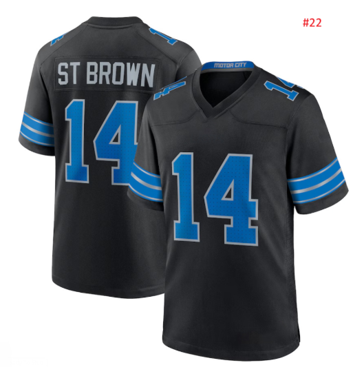 חולצת אוהדים Detroit Lions שחורה – ST BROWN 14, חזית וגב