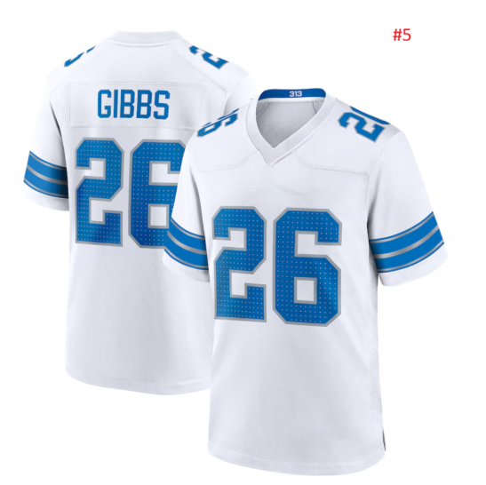 חולצת אוהדים Detroit Lions לבנה – GIBBS 26, חזית וגב