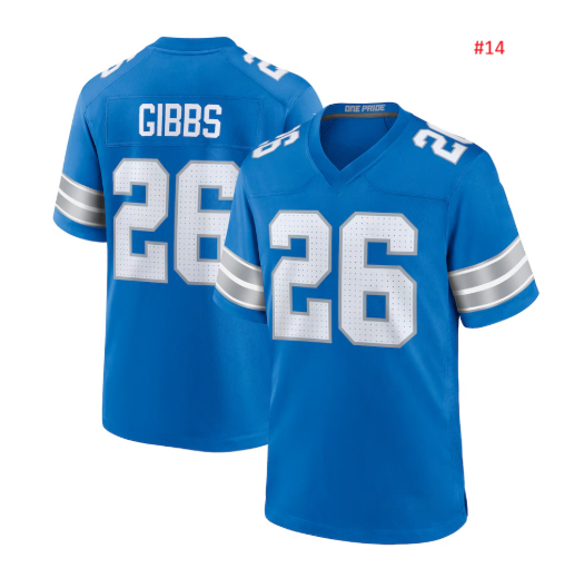 חולצת אוהדים Detroit Lions כחולה – GIBBS 26, חזית וגב