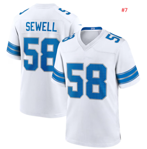 חולצת אוהדים Detroit Lions לבנה – SEWELL 58, חזית וגב