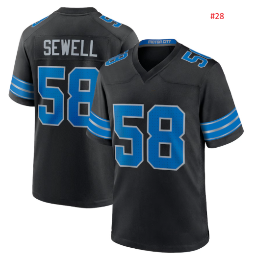 חולצת אוהדים Detroit Lions שחורה – SEWELL 58, חזית וגב