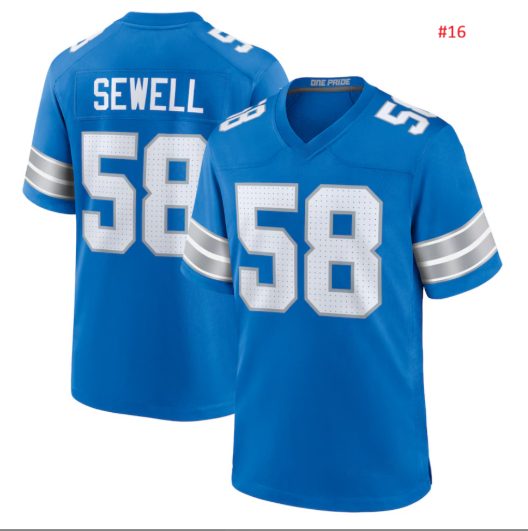 חולצת אוהדים Detroit Lions כחולה – SEWELL 58, חזית וגב