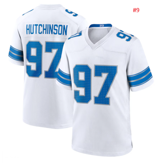 חולצת אוהדים Detroit Lions לבנה – HUTCHINSON 97, חזית וגב
