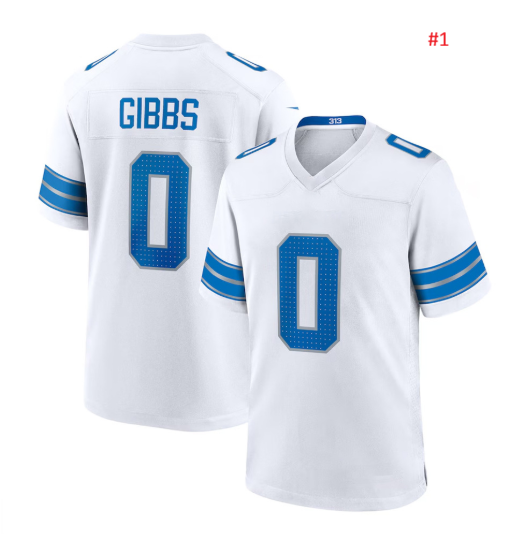 חולצת אוהדים Detroit Lions לבנה – GIBBS 0, חזית וגב