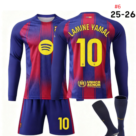 סט מדים כדורגל ארוך עם שם Lamine Yamal ומספר 10, קדמי ואחורי