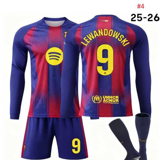 סט מדים כדורגל ארוך עם שם Lewandowski ומספר 9, קדמי ואחורי