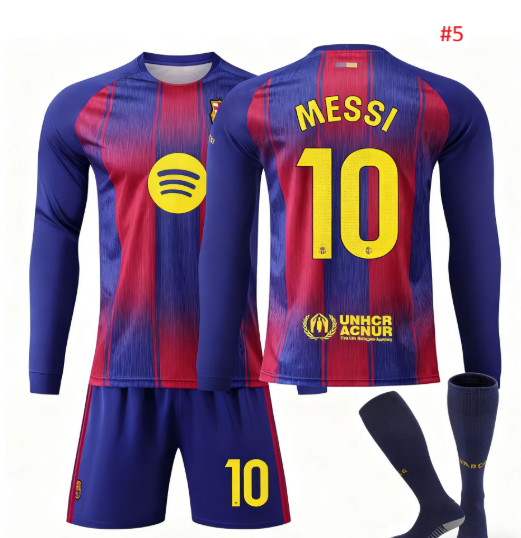 סט מדים כדורגל ארוך עם שם Messi ומספר 10, קדמי ואחורי