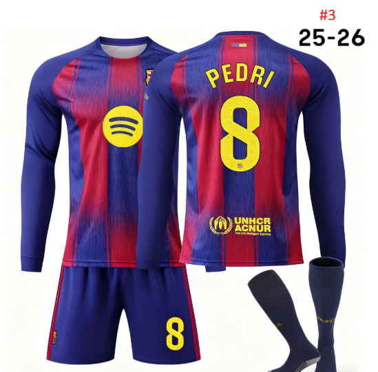 סט מדים כדורגל ארוך עם שם Pedri ומספר 8, קדמי ואחורי