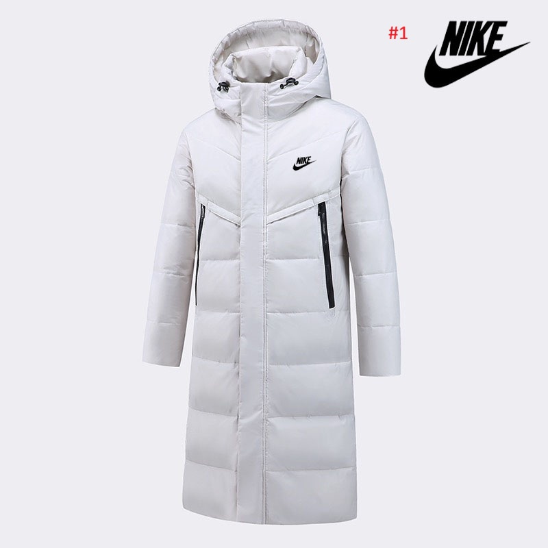 מעיל פארקה מרופד ארוך של Nike בצבע לבן עם כובע מתכוונן