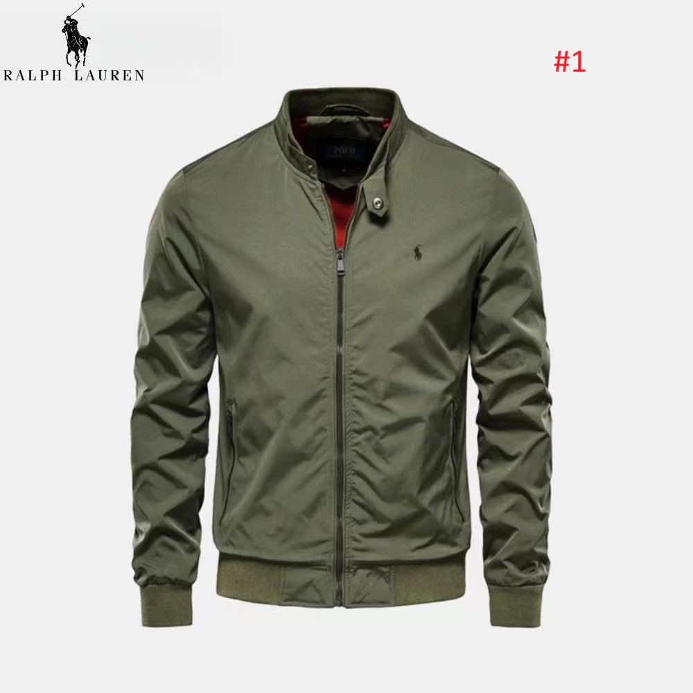 ז'קט בומבר לגברים Ralph Lauren בצבע ירוק זית, מראה חזית עם לוגו רקום